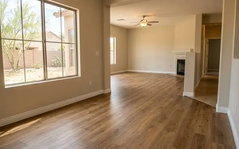 Close-up of freshly installed luxury vinyl plank flooring