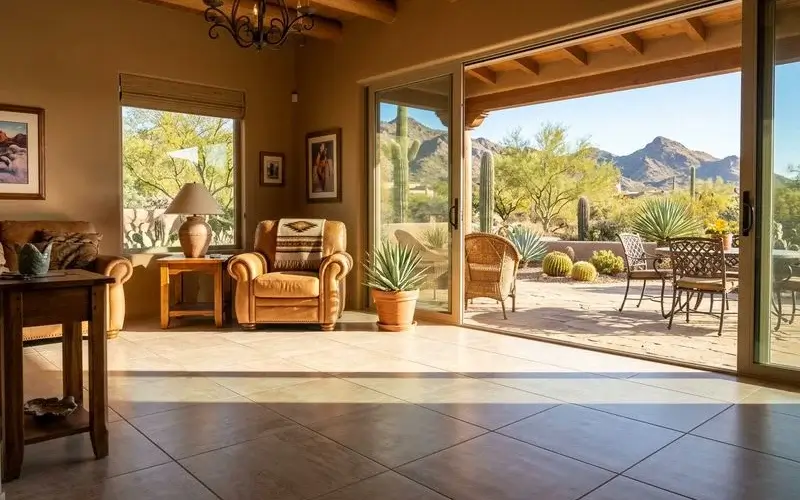 Porcelain tile floor in a sun-drenched Arizona room
